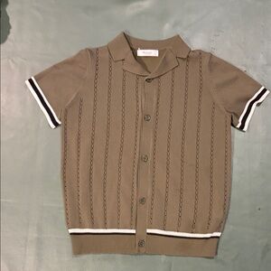 Kids Knit Button-Up Polo in Olive Green